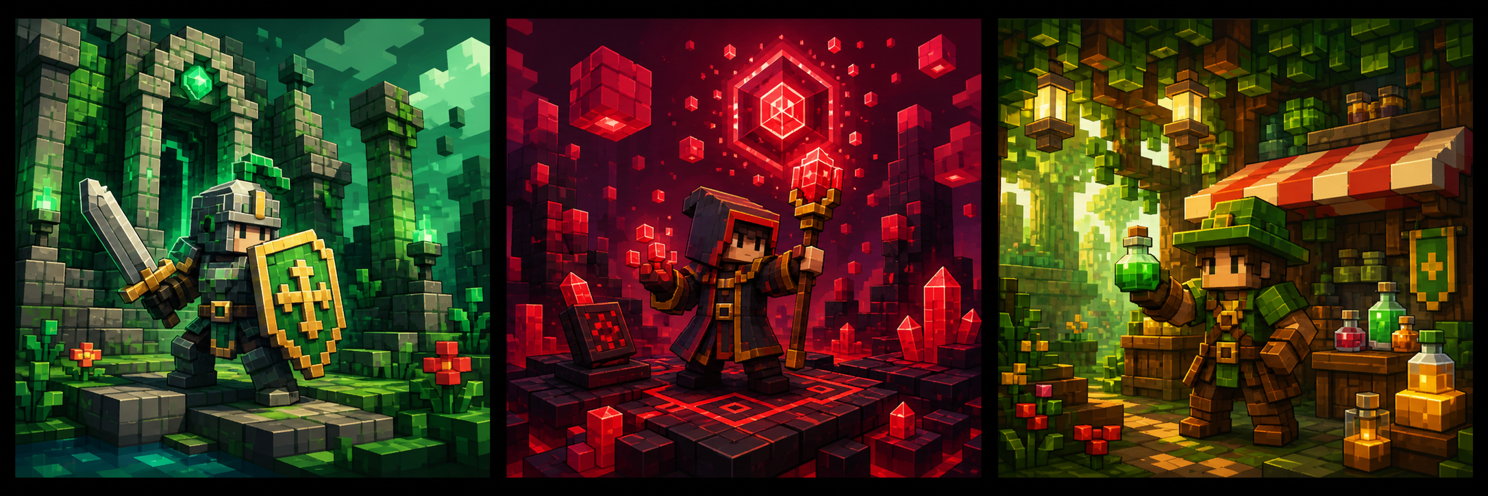Voxel персонажи aurelium с разными предметными билдами